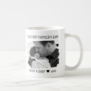 Första Fars dag New Pappa Baby Photo Black White  Kaffemugg