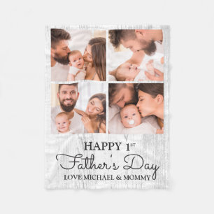 Första Fars Dag Pappa Baby Fotokollage Fleecefilt