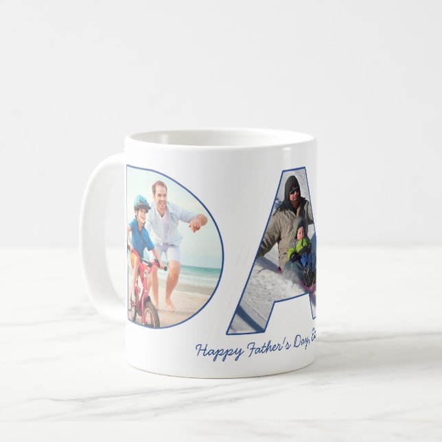 Första Fars dag PAPPA-fotoutskärningen av Brev Kaffemugg (Framsida vänster)