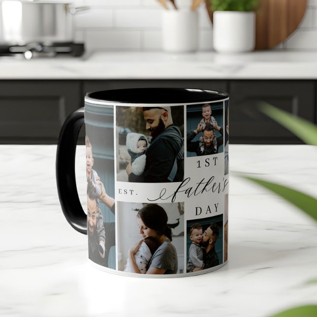 Första fars dag Personlig 8 Foto Collage Mugg (First Father's Day Personalized 8 Photo Collage Mug)