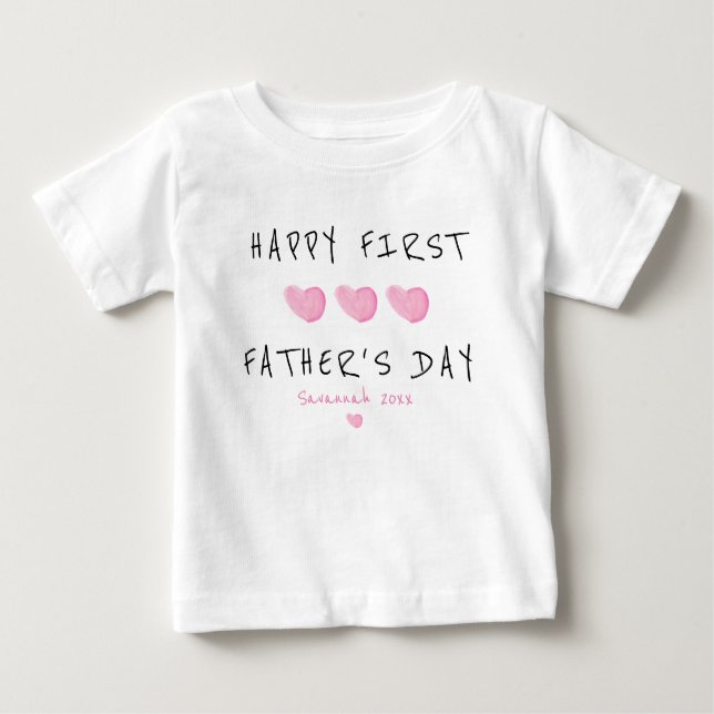 Första Fars dag Rosa Heart-Anpassningsbarna T Shirt (Framsida)