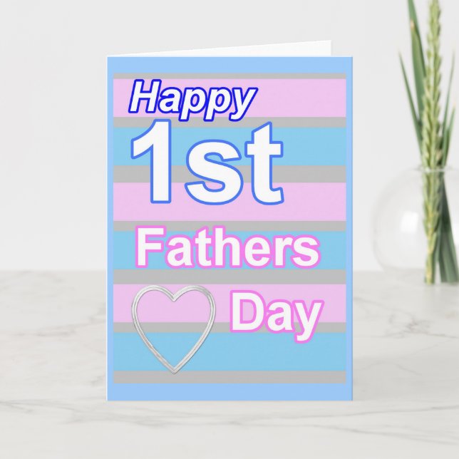 Första fars dag Rosa och Blå Grattiskort Kort (Framsida)