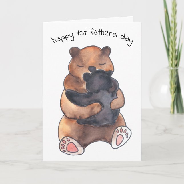 Första fars dag söta björn omfamning kort (Framsida)
