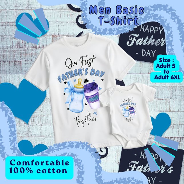 Första fars dag tillsammans Matchande outfit / Blå T Shirt (First Father's Day Together Matching outfit / Blue, our first father's shirt, new daddy gift, father)