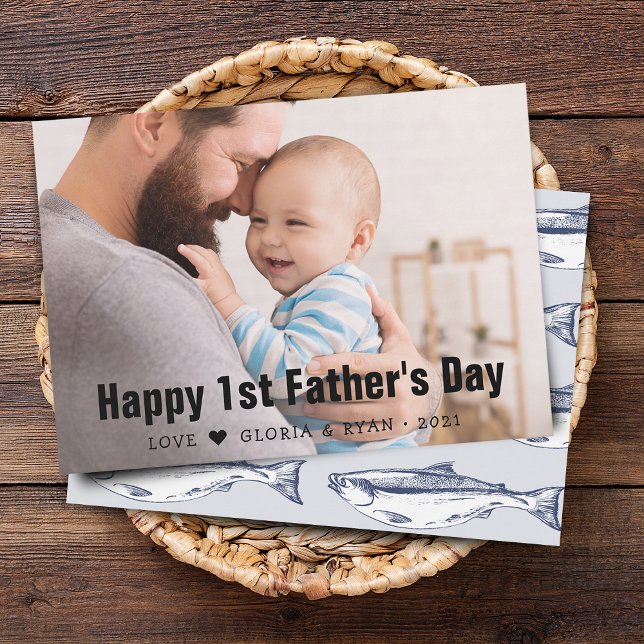 Första Fars Dags Fotoplatta Julkort (First Time Father's Day Photo Flat Holiday Card)