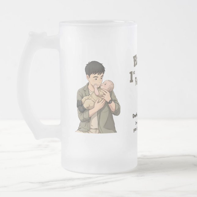 Första Father's Day Pappa est 2026 Anime Stil Frostat Ölglas (Vänster)