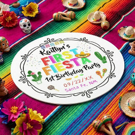Första Fiesta Färgglad Mexikansk 1-års Födelsedags Underlägg Papper Rund