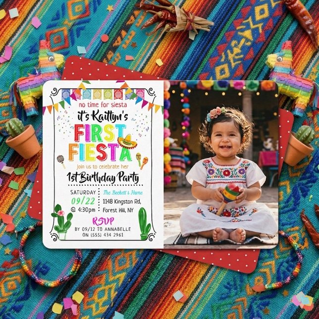 Första Fiesta Färgrik Mexikansk 1-års Födelsedagsf Inbjudningar (Skapare uppladdad)