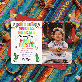 Första Fiesta Färgrik Mexikansk 1-års Födelsedagsf Tack Kort