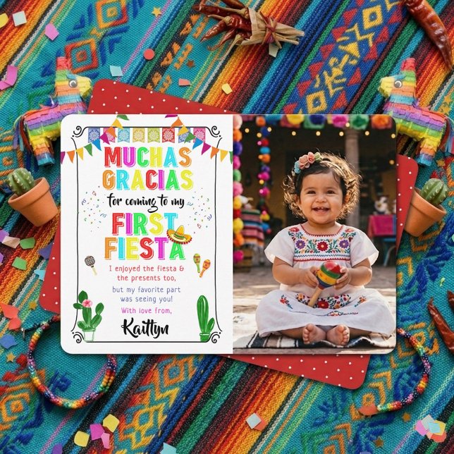 Första Fiesta Färgrik Mexikansk 1-års Födelsedagsf Tack Kort (Skapare uppladdad)