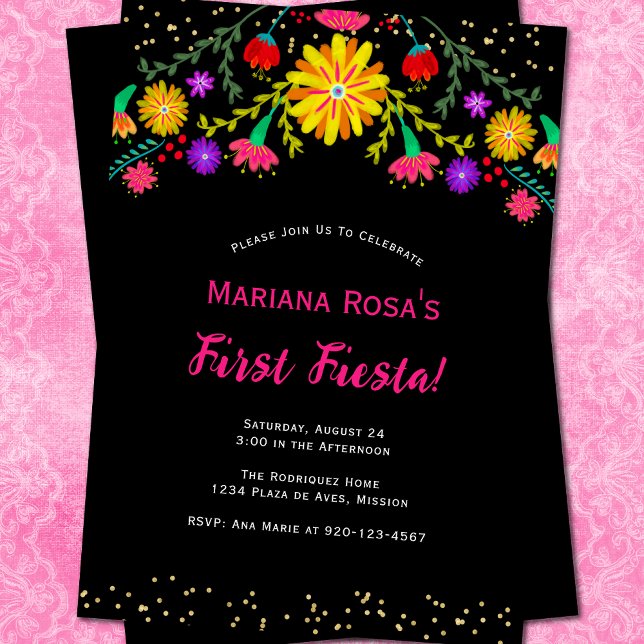 Första Fiesta Mexikanska Blommigtens Födelsedagsfe Inbjudningar (Skapare uppladdad)
