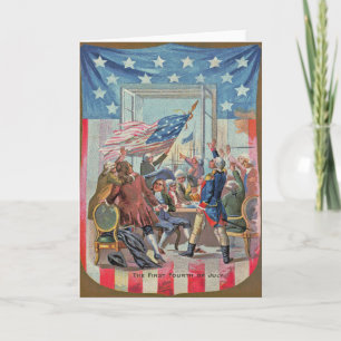 Första fjärde juli amerikanska flaggan kort