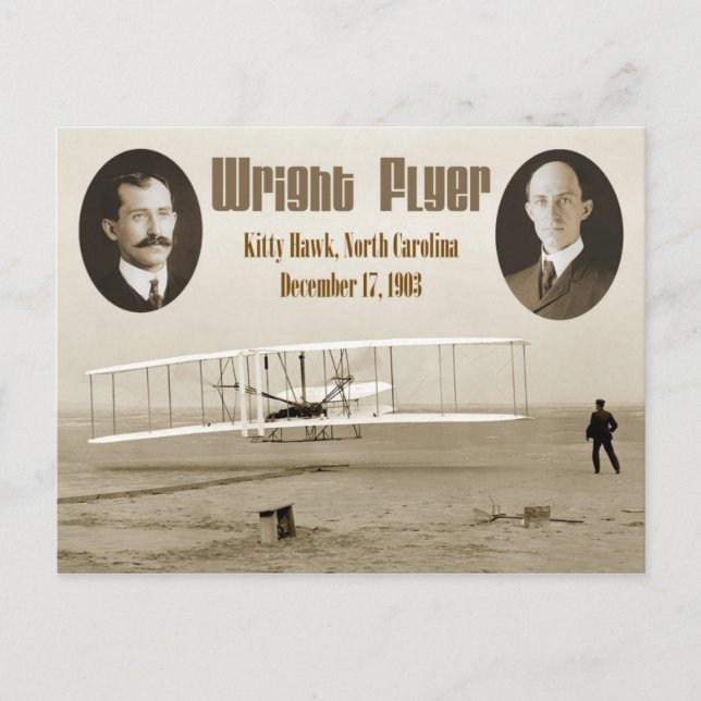 Första flygningen 1903 års Wright Flyer Vykort (Framsida)