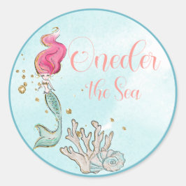 Första födelsedag 1-der-Sjöjungfrun i havet födels Runt Klistermärke