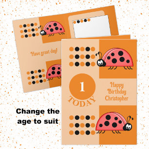 Första födelsedag 1 i dag, ladybugs röd orange kort