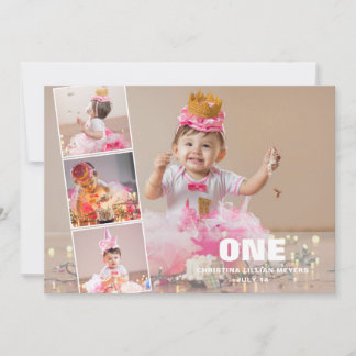 Första födelsedag 4 Fotokollage Födelsemeddelande Julkort