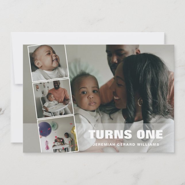 Första födelsedag 4 Fotokollage Födelsemeddelande Julkort (Framsida)