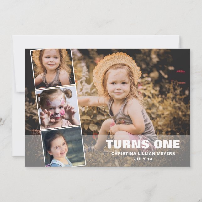Första födelsedag 4 Photo Collage Birthda Card Julkort (Framsida)
