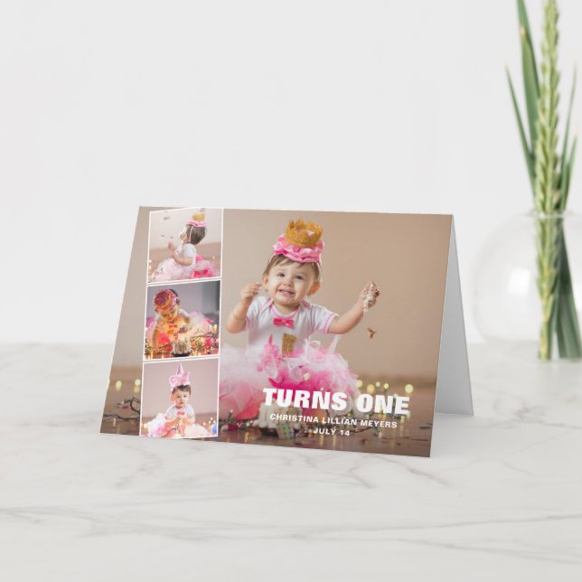 Första födelsedag 4 Photo Collage Birthday Helgdag Kort (Framsida)