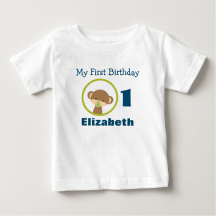 Första födelsedag Baby Safari Monkey med Nappar T Shirt