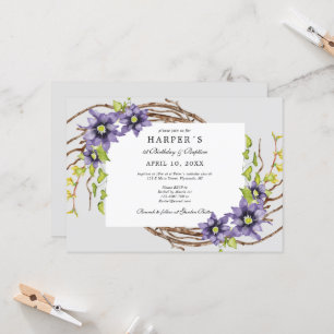 Första födelsedag Baptism vår blommor och obarmbys Inbjudningar