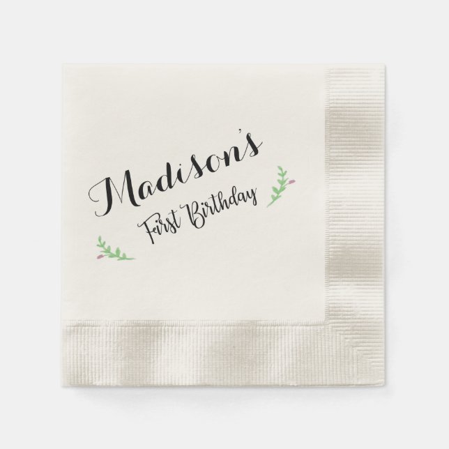 Första födelsedag Blommigt Napkin Pappersservett (Framsidan)