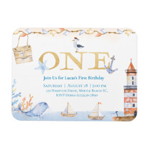Första födelsedag Boys Nautical Blue Lighthouse Magnet