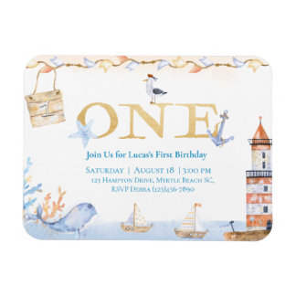 Första födelsedag Boys Nautical Blue Lighthouse Magnet
