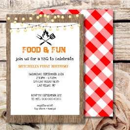 Första födelsedag BQ Red Play Gingham Inbjudningar