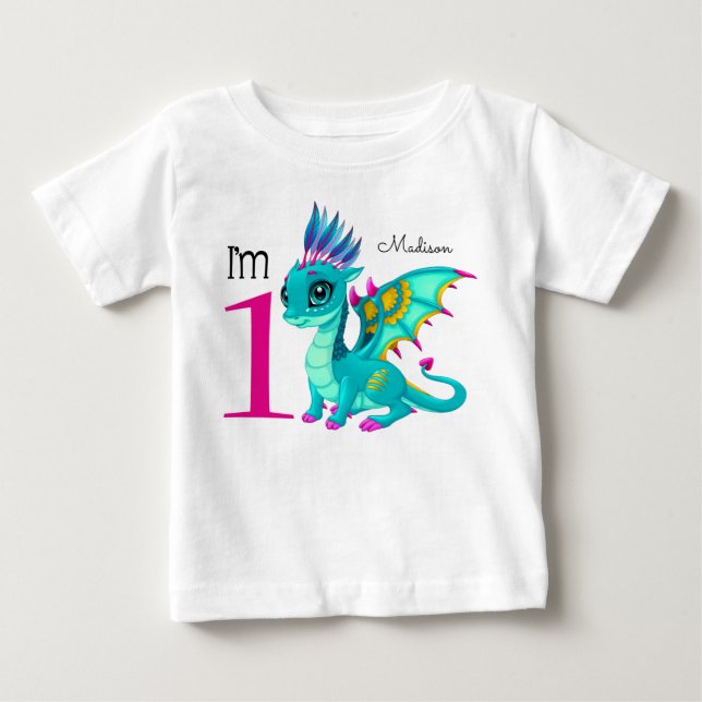 Första födelsedag Cute Dragon T-shirt (Framsida)