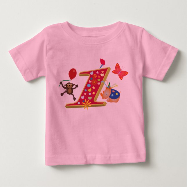 Första födelsedag: Cute och roligt Animals Tee Shirt (Framsida)
