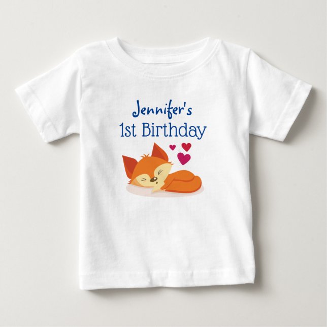 Första födelsedag Cute Orange Fox med öron T Shirt (Framsida)