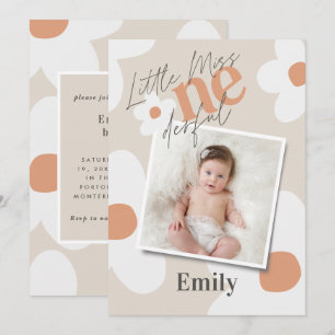 Första födelsedag daisy boho retro terracotta foto inbjudningar