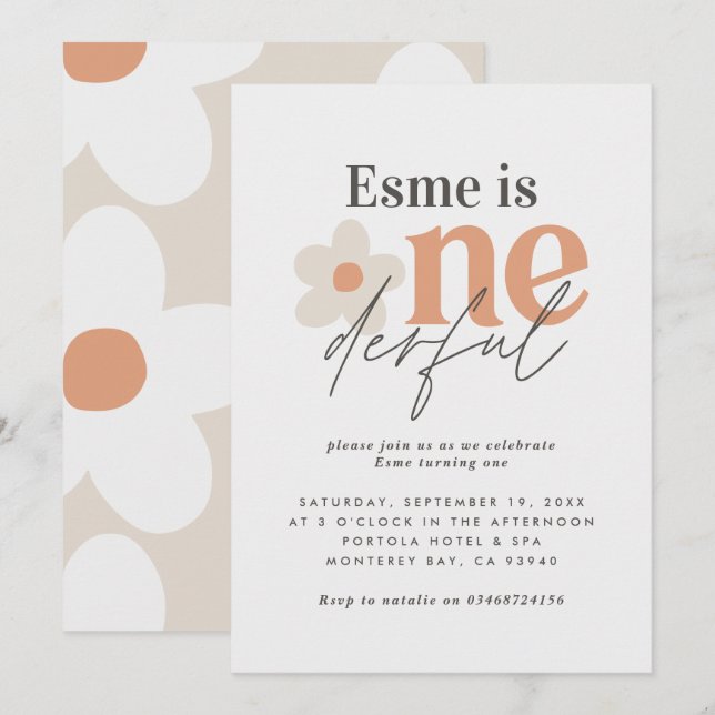 Första födelsedag daisy boho retro terracotta Natu Inbjudningar (Fram/baksida)