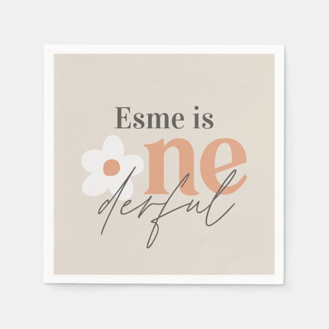 Första födelsedag daisy boho retro terracotta Natu Pappersservett (Framsidan)