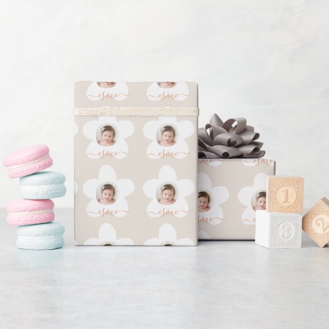 Första födelsedag daisy boho retro terracotta Natu Presentpapper (Baby Shower)