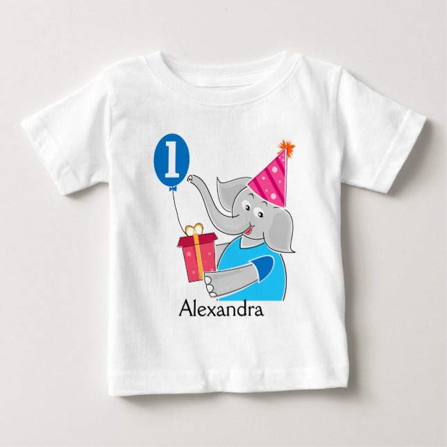 Första födelsedag Elephant med Balloon Tee Shirt (Framsida)