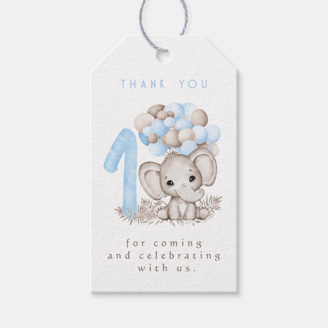 Första födelsedag elfenben i blå Tack Märkre Presentetikett (Framsidan)