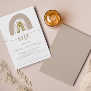 Första födelsedag enkel minimal minsta Boho-regnbå Inbjudningar