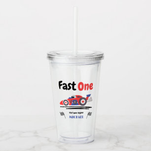 Första födelsedag Fast en röd blå Tävling-bil Take Away Mugg