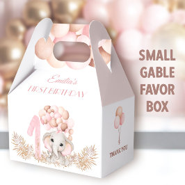 Första födelsedag Flicka Elephant Rosa Balloons Sm Presentaskar