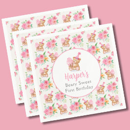 Första födelsedag Flickans Nalle Ice Cream Mönster Pappersservett