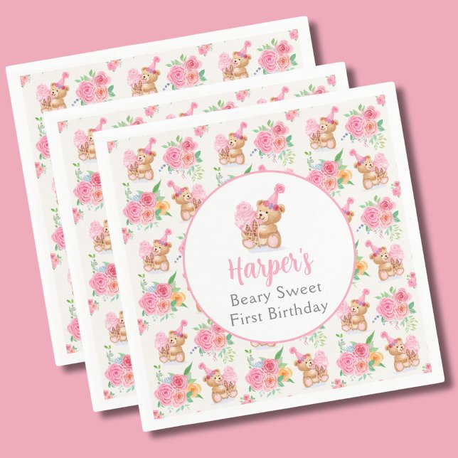 Första födelsedag Flickans Nalle Ice Cream Mönster Pappersservett (Skapare uppladdad)