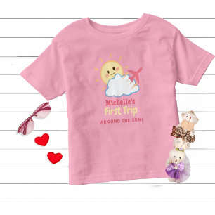 Första födelsedag Flickans Rosa Flygplan Gult Sol T Shirt