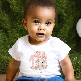 Första födelsedag Flickcute Elephant Rosa T Shirt