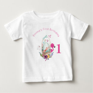 Första födelsedag för ägg, för Flamingo och f T Shirt
