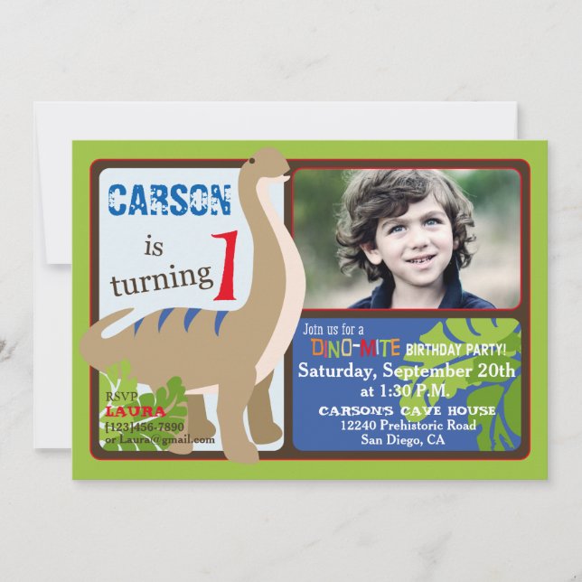 Första födelsedag för BrontosaurusDinosaur Inbjudningar (Framsida)