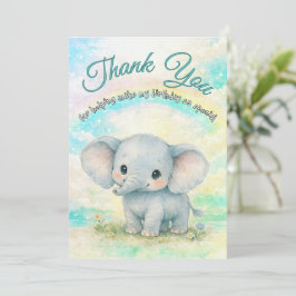 Första födelsedag för elefant regnbåge baby elefan tack kort