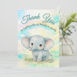 Första födelsedag för elefant regnbåge baby elefan tack kort