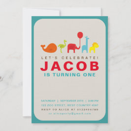 Första födelsedag för färglöst leksak-djur inbjudningar